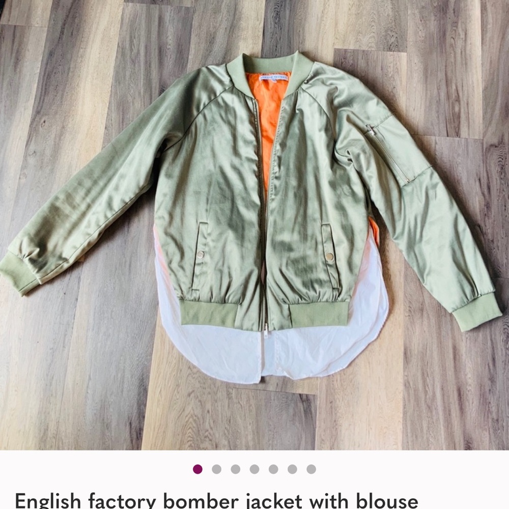 English Factory Olive Bomber Jacket with Orange Accent